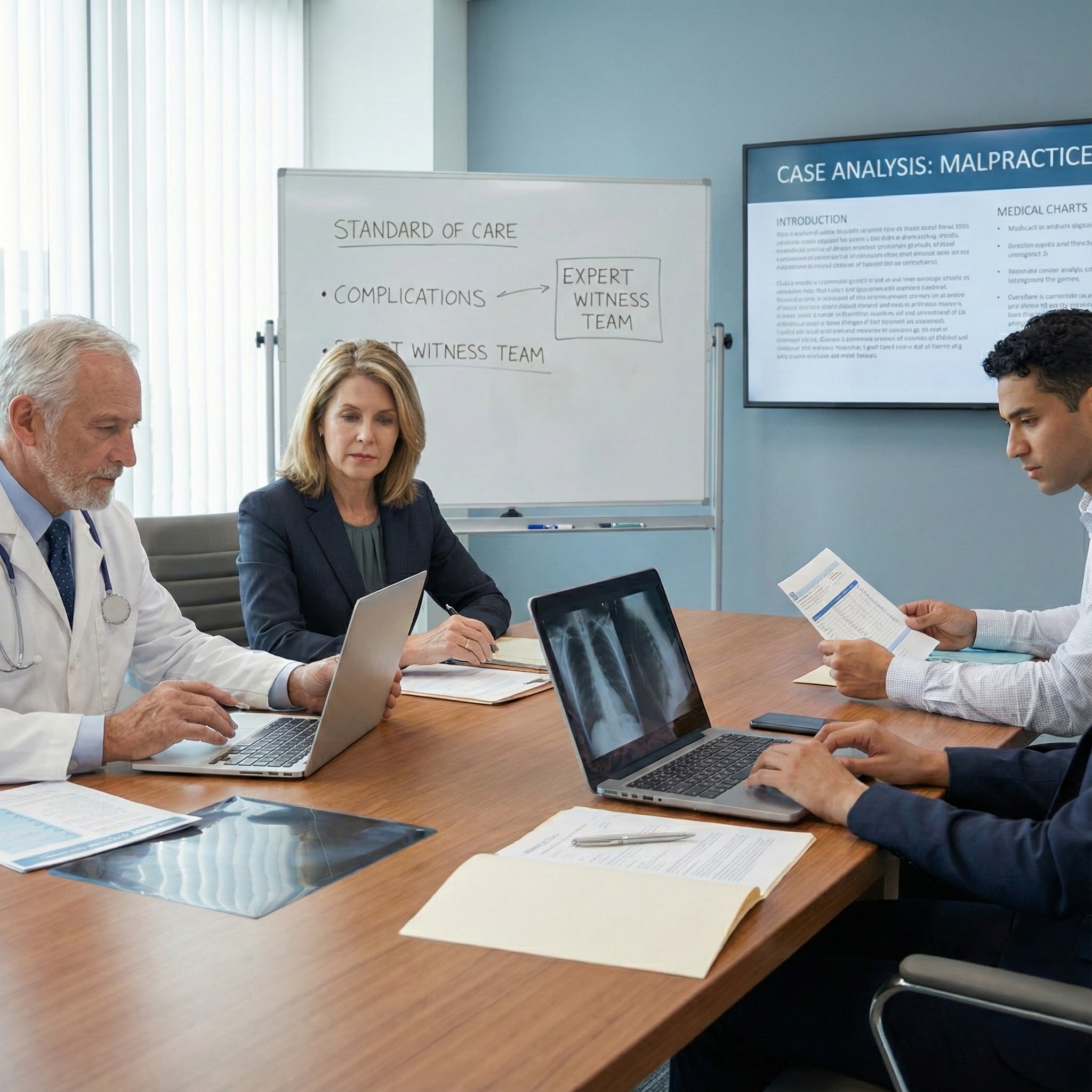 Medical professionals reviewing case materials